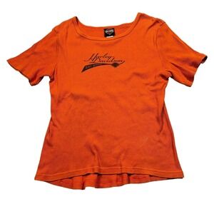 Vintage Harley Davidson Shirt Womens XXL 2XL Y2K‎ USA Made Ribbed Short Sleeve